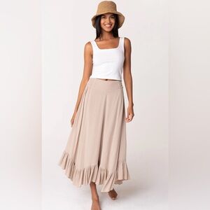 NWT LoveStitch Lainey Ruffle Maxi Skirt Elegant Beige Women's Size L